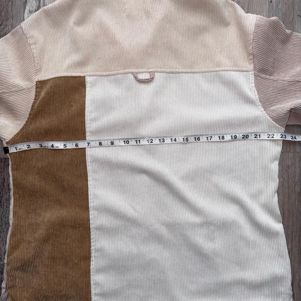 Womens Shirt Jacket Lg Pink Brown Beige Corduroy Patchwork Shacket Long Sleeve - Picture 7 of 10